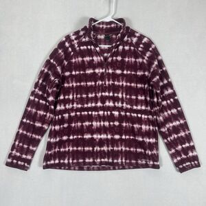 Eddie Bauer Sweater Womens Large Red Tie Dye Striped Fleece 1/4 Zip Pullover Top